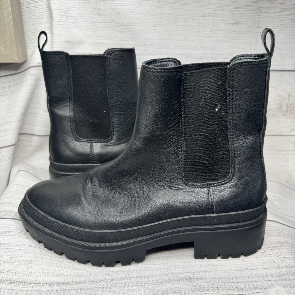 Lucky Brand Ellerey Chelsea Boots Black Leather Textile Women Size 9